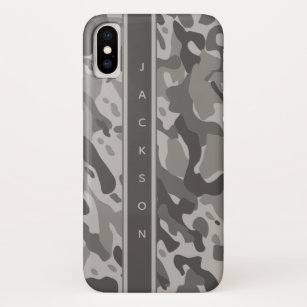 Funda Para iPhone X Patrón de camuflaje militar gris con nombre