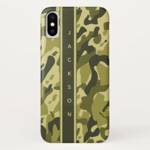 Funda Para iPhone X Patrón de camuflaje militar verde con nombre