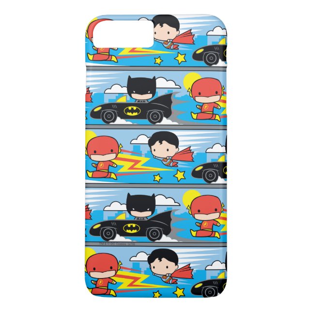 Funda De Case-Mate Para iPhone Patrón de Carreras Chibi Flash, Superman y Batman (Reverso)