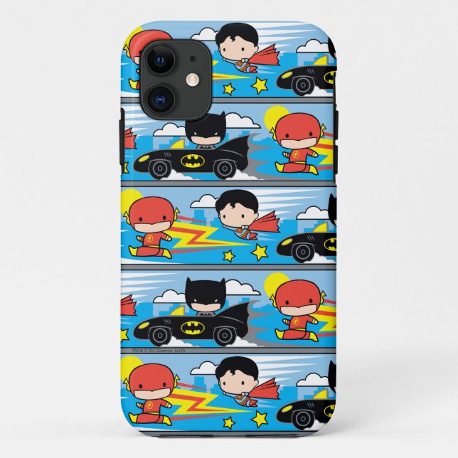 Funda De Case-Mate Para iPhone Patrón de Carreras Chibi Flash, Superman y Batman (Reverso)