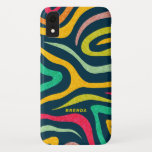 Funda Para iPhone XR Patrón de cebra colorido y abstracto moderno<br><div class="desc">Coloridas rayas de cebra abstractas modernas sobre el color de fondo azul oscuro cambiable. Monograma opcional.</div>
