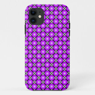Funda Para iPhone 11 Patrón de celosía blanco negro con puntos rosados 