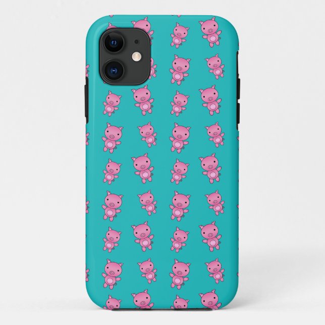 Funda De Case-Mate Para iPhone Patrón de cerdos turquesa (Reverso)