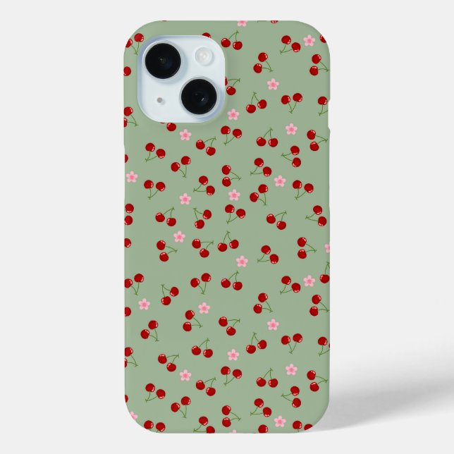 Funda De Case-Mate Para iPhone Patrón de cerezas en fondo verde (Reverso )