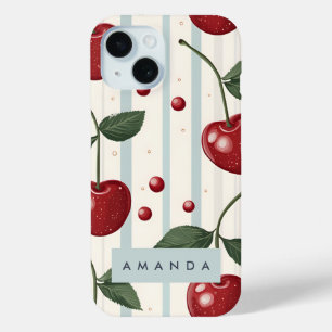 Funda Para iPhone 15 Patrón de cerezas rojo retro vintage personalizado