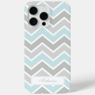 Funda Para iPhone 15 Pro Max Patrón de cheurón de zigzag azul y gris