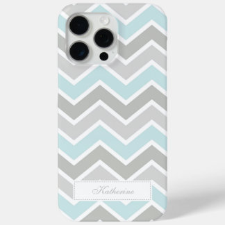 Funda Para iPhone 15 Pro Max Patrón de cheurón de zigzag azul y gris