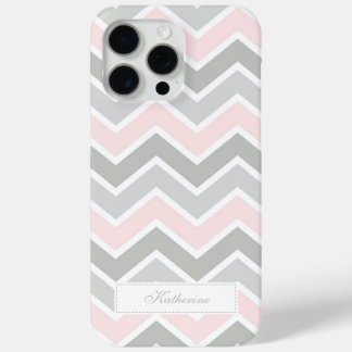 Funda Para iPhone 15 Pro Max Patrón de cheurón de zigzag rosa y gris