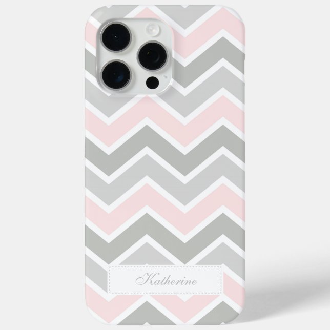 Funda De Case-Mate Para iPhone Patrón de cheurón de zigzag rosa y gris (Reverso )