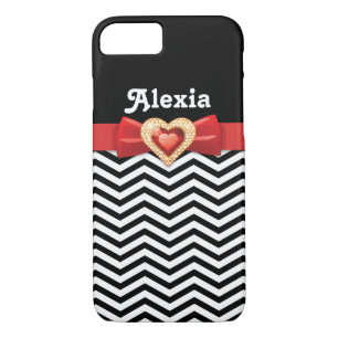 Funda Para iPhone 8/7 Patrón de chevron blanco negro con arco rojo y joy