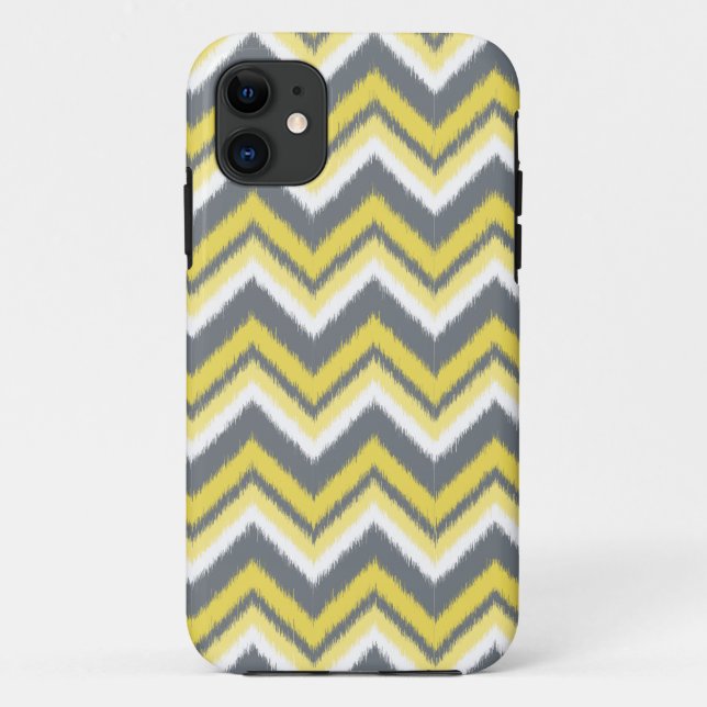 Funda De Case-Mate Para iPhone Patrón de Chevron del ikat amarillo gris moderno (Reverso)