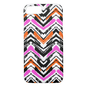 Funda Para iPhone 8/7 Patrón De Chevron Dibujado A Mano Negra, Naranja Y