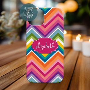 Funda Para iPhone 15 Patrón de Chevron enorme colorido con nombre