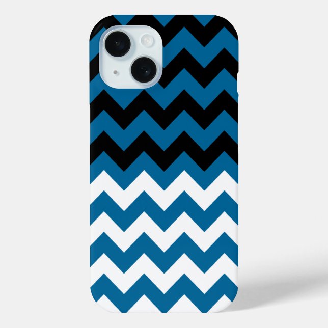 Funda De Case-Mate Para iPhone Patrón de Chevron negro, blanco y azul (Reverso )