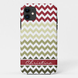 Funda Para iPhone 11 Patrón de Chevron Verde Rojo de Navidad Vintage