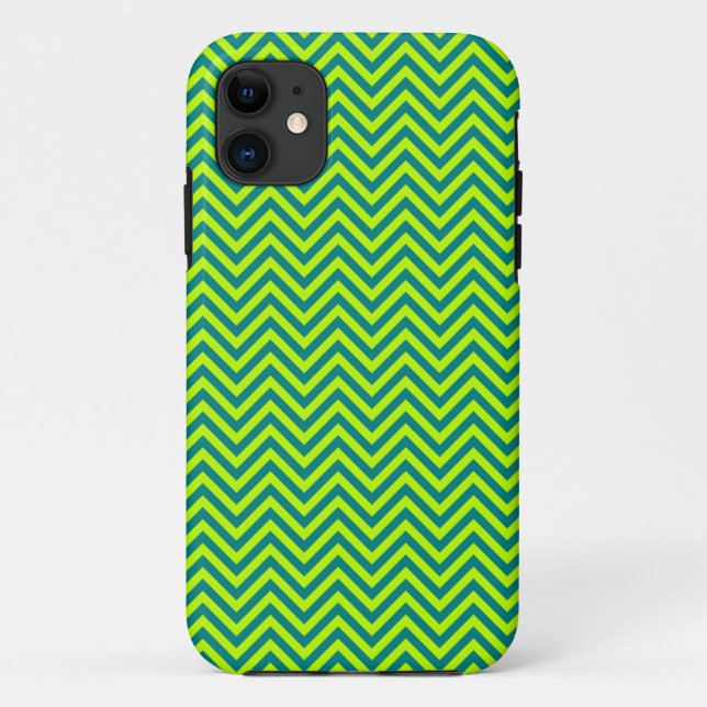 Funda De Case-Mate Para iPhone Patrón De Chevron Verde verde azulado Y Lime (Reverso)