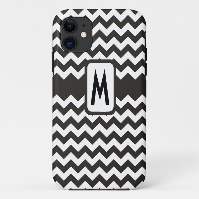 Funda De Case-Mate Para iPhone Patrón de Chevrons blancos y negros monogramados (Reverso)