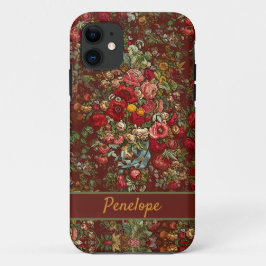 Funda Para iPhone 11 Patrón de chintz floral vintage con tu nombre