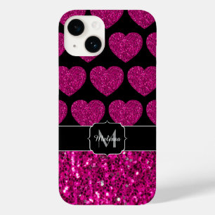 Funda Para iPhone 14 De Case-Mate Patrón de chismes de corazón rosado caliente Monog