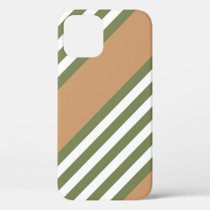 Funda Para iPhone 12 Patrón de cinco rayas de color verde oliva y blanc