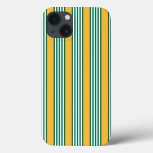 Funda Para iPhone 13 Patrón de cinco rayas verdes y blancas con amarill