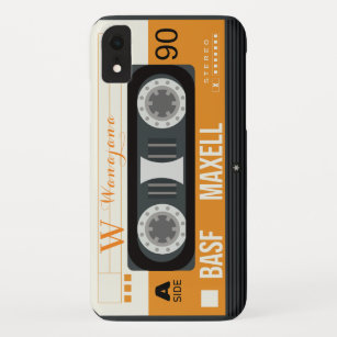 Funda Para iPhone XR Patrón de cinta retro monograma de música amarilla