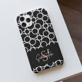 Funda Para iPhone 11 Pro Patrón de círculo blanco y negro con monograma