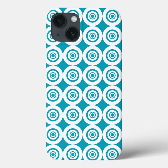 Funda De Case-Mate Para iPhone Patrón de Círculos Concéntricos Aqua y Blanco (Reverso)