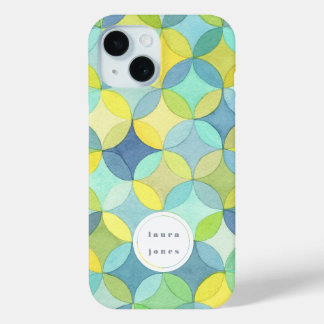 Funda Para iPhone 15 Patrón de círculos de acuarela con nombre personal