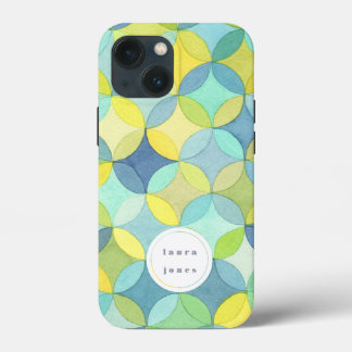 Funda Para iPhone 13 Mini Patrón de círculos de acuarela con nombre personal