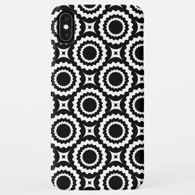 Funda De Case-Mate Para iPhone Patrón de círculos de zigzag blanco y negro (Reverso)