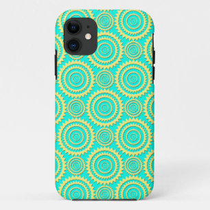 Funda Para iPhone 11 Patrón de Círculos Geométricos Amarillo y Turquesa