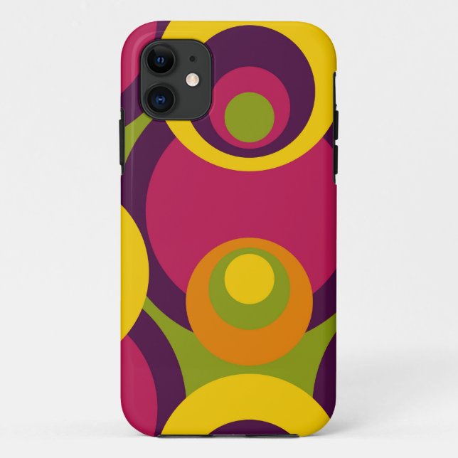 Funda De Case-Mate Para iPhone Patrón de círculos retro amarillos del Naranja púr (Reverso)