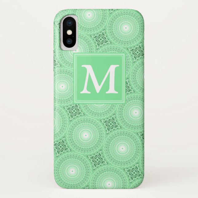 Funda De Case-Mate Para iPhone Patrón de círculos verdes de primavera monograma (Reverso)