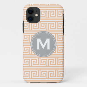 Funda Para iPhone 11 Patrón de clave griega monograma moderno Peach