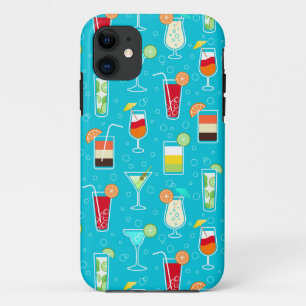 Funda Para iPhone 11 Patrón de cóctel en el fondo Verde azulado