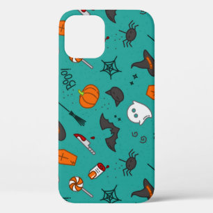 Funda Para iPhone 12 Patrón de color turquesa de Halloween de estilo pl