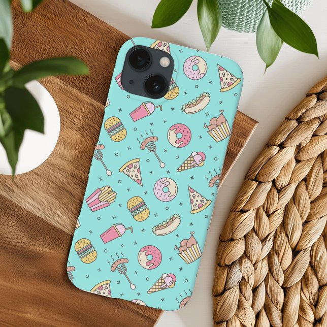 Funda De Case-Mate Para iPhone Patrón de comida chatarra en Aqua | (Subido por el creador)
