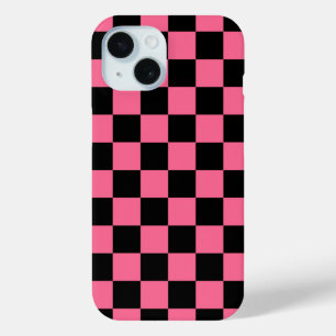 Funda Para iPhone 15 Patrón de comprobación de color negro rosado