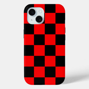 Funda Para iPhone 15 Patrón de comprobación de negro rojo