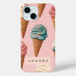 Funda Para iPhone 15 Patrón de cono de helado retro vintage personaliza