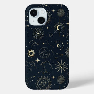 Funda Para iPhone 15 Patrón de constelación de estrella dorada azul de 