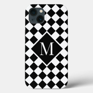 Funda Para iPhone 13 Patrón de control blanco negro monograma de moda