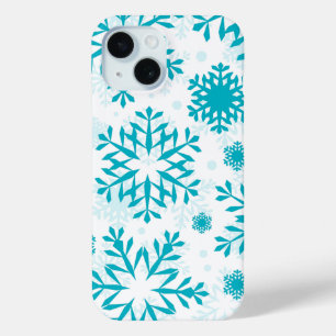 Funda Para iPhone 15 Patrón de Copo de Nieve Azul