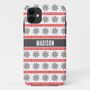 Funda Para iPhone 11 Patrón de copo de nieve de Navidad nórdico gris ro