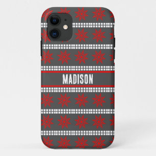 Funda Para iPhone 11 Patrón de copo de nieve de Navidad nórdico gris ro