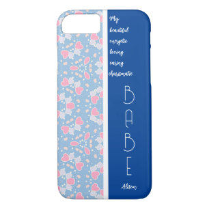 Funda Para iPhone 8/7 Patrón de corazón azul BABE editable