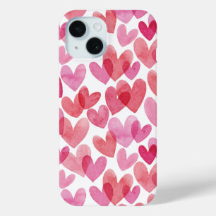 Funda Para iPhone 15 Patrón de Corazón de Acuarela
