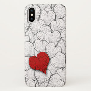 Funda Para iPhone X Patrón de corazón de cebolla blanca y roja negra