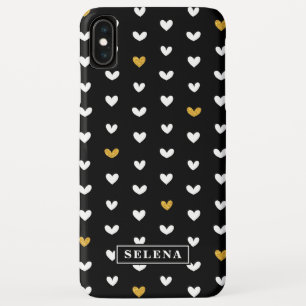 Funda Para iPhone XS Max Patrón de corazón dorado blanco negro con nombre p